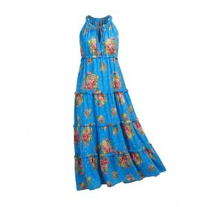 House of Harlow 1960 Blue Floral Tiered Ruffle Maxi Dress M‎ (SHORT) READ!!